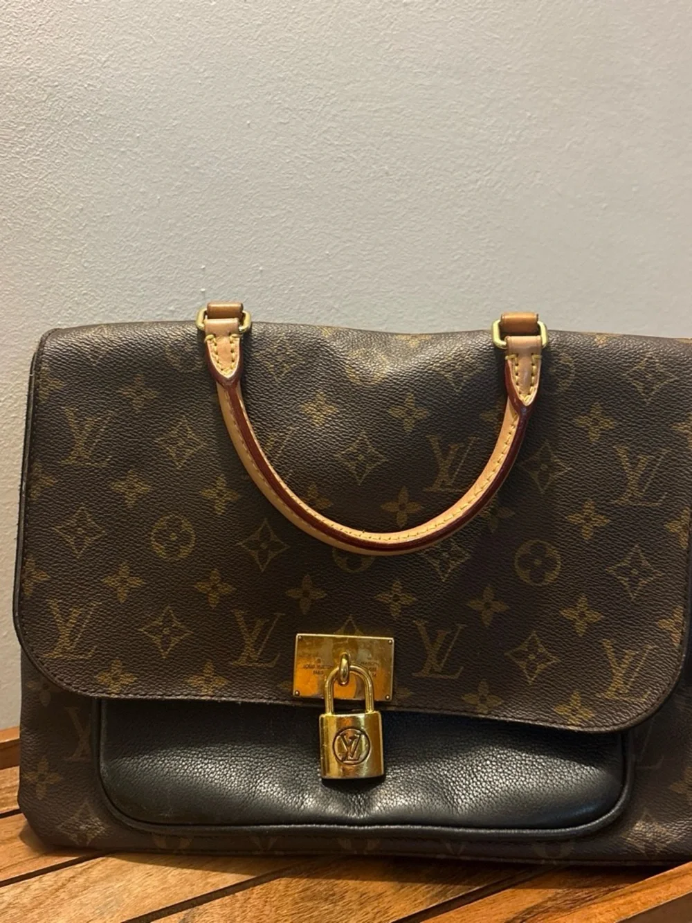 Louis Vuitton Brown Monogram Satchel with Gold Hardware